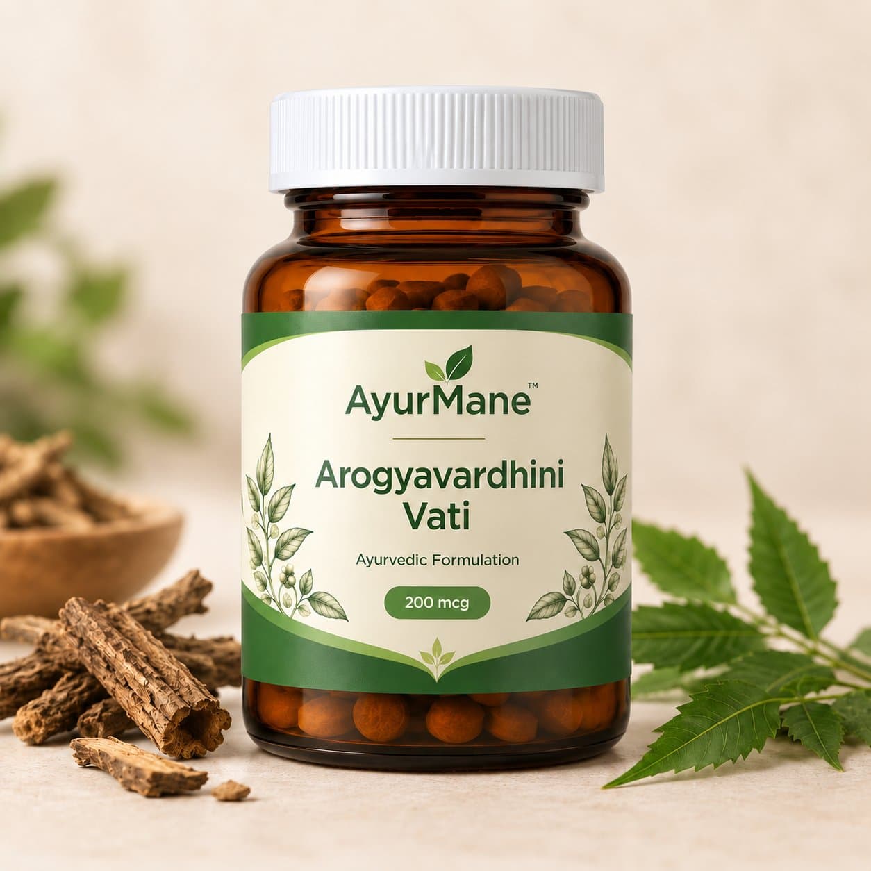 Arogyavardhini Vati, shown with its key botanicals