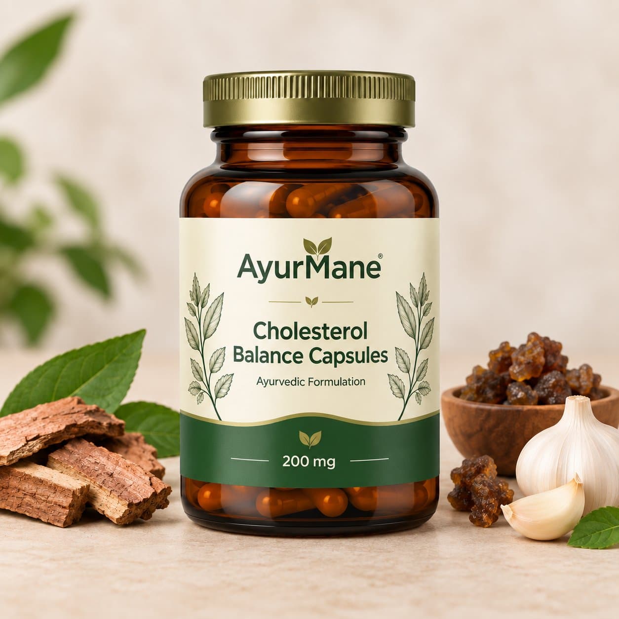 Cholesterol Balance Capsules, shown with its key botanicals