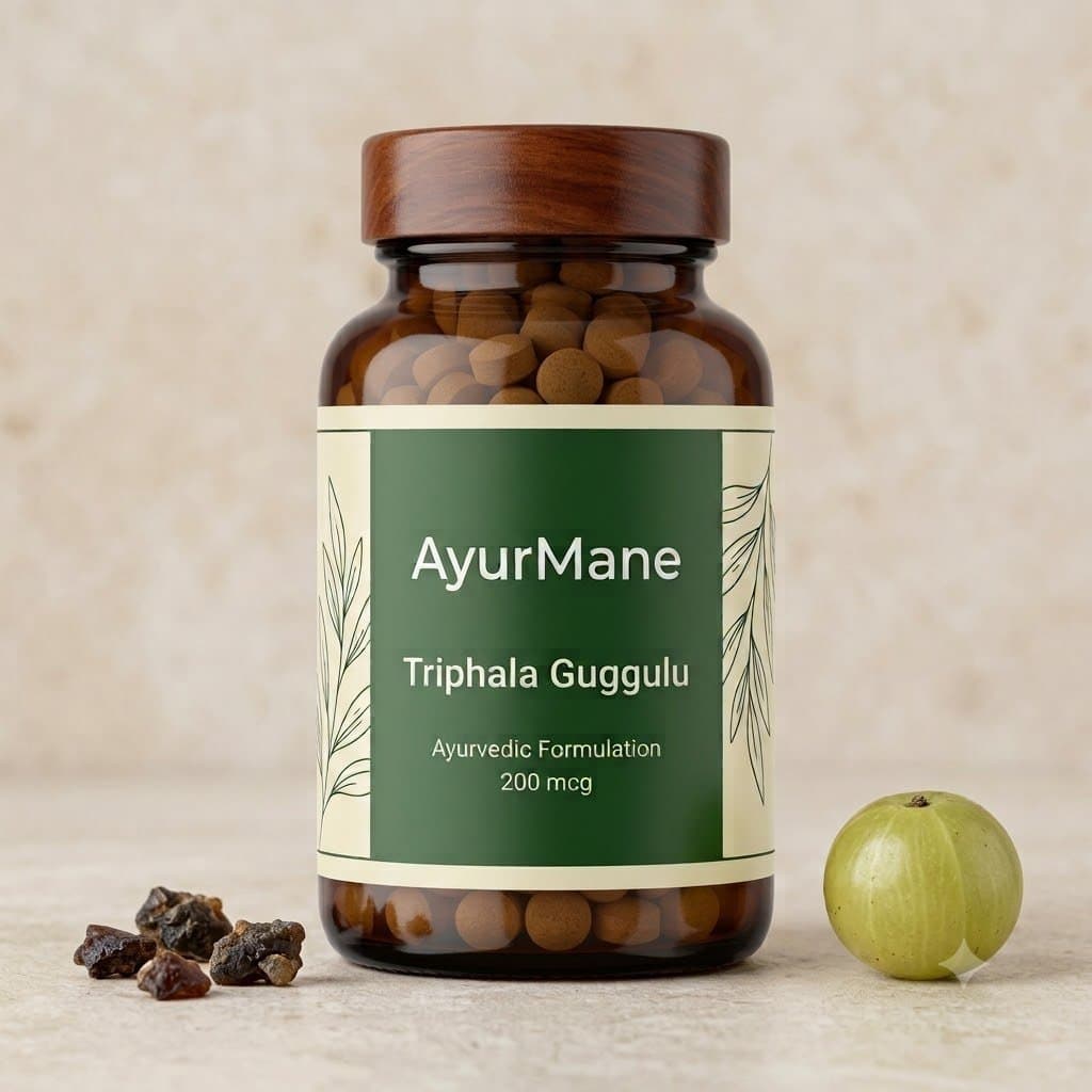 Triphala Guggulu, shown with its key botanicals