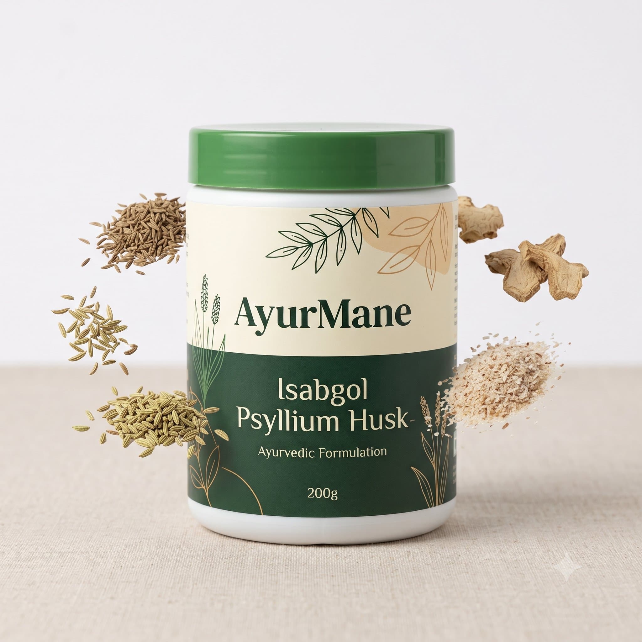 Isabgol Psyllium Husk, shown with its key botanicals