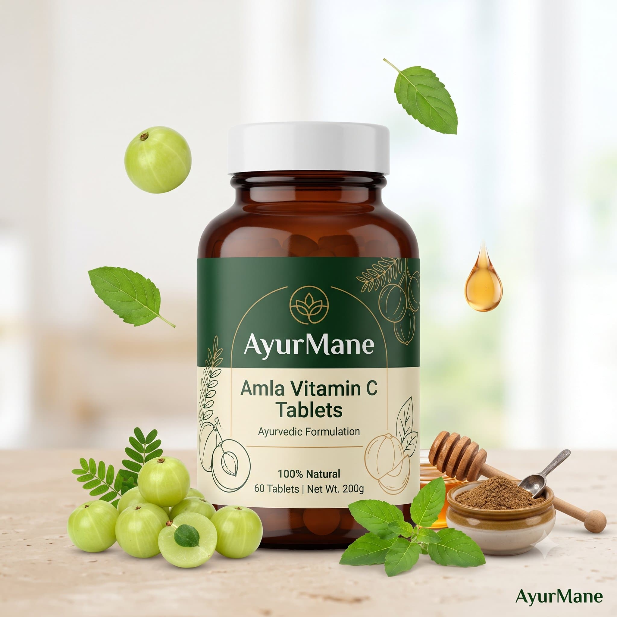 Amla Vitamin C Tablets, shown with its key botanicals