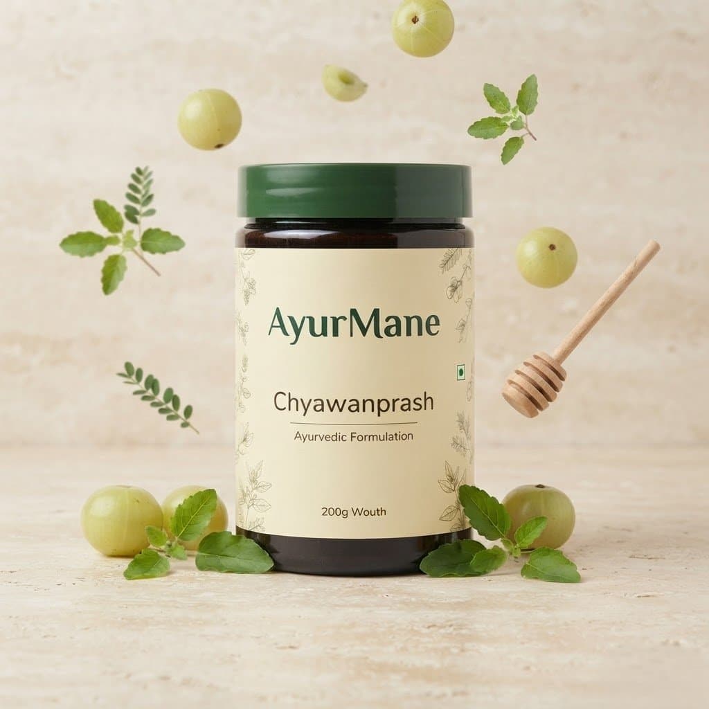 Chyawanprash, shown with its key botanicals