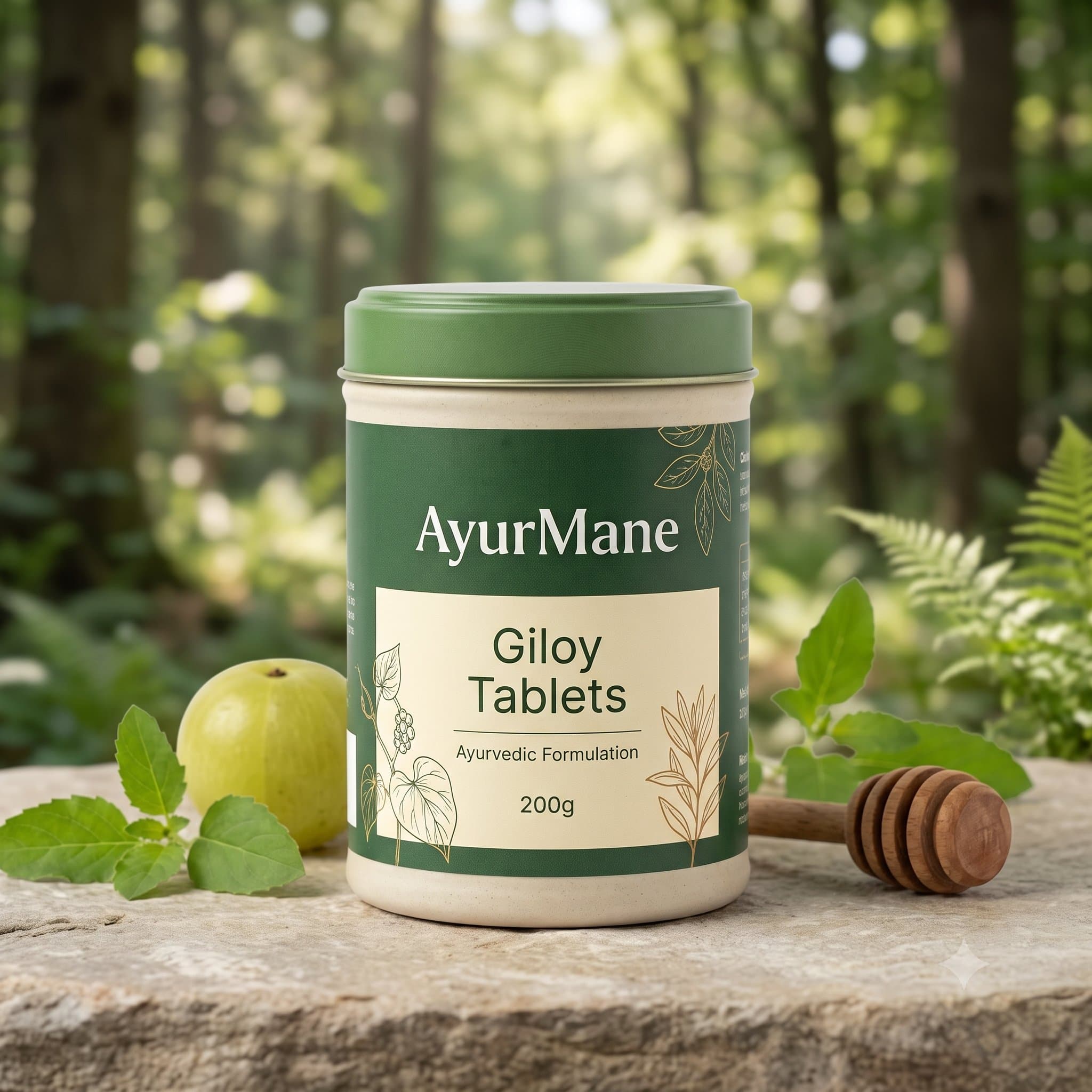 Giloy Tablets, shown with its key botanicals