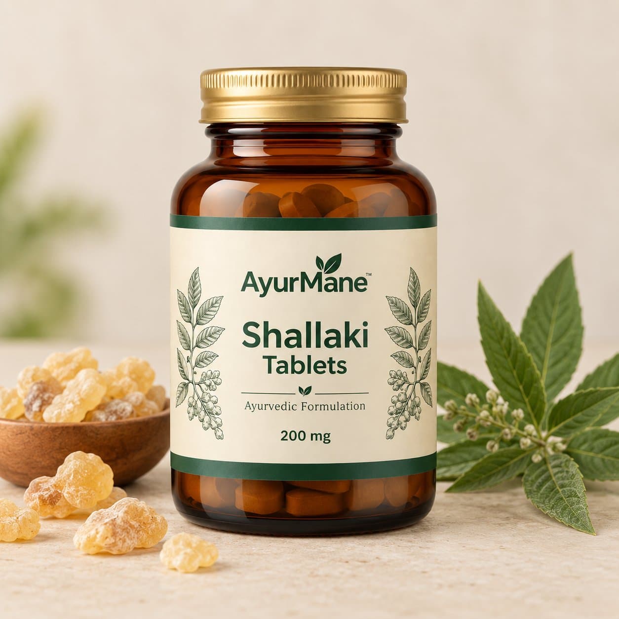 Shallaki Tablets, shown with its key botanicals