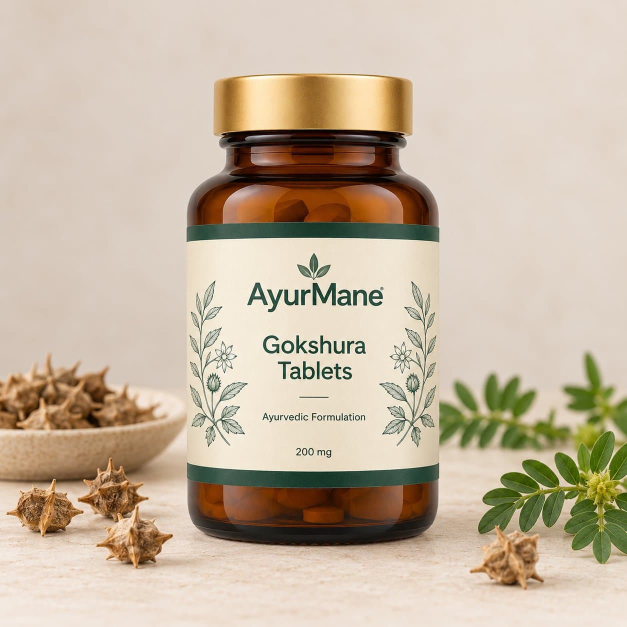 Gokshura Tablets, shown with its key botanicals