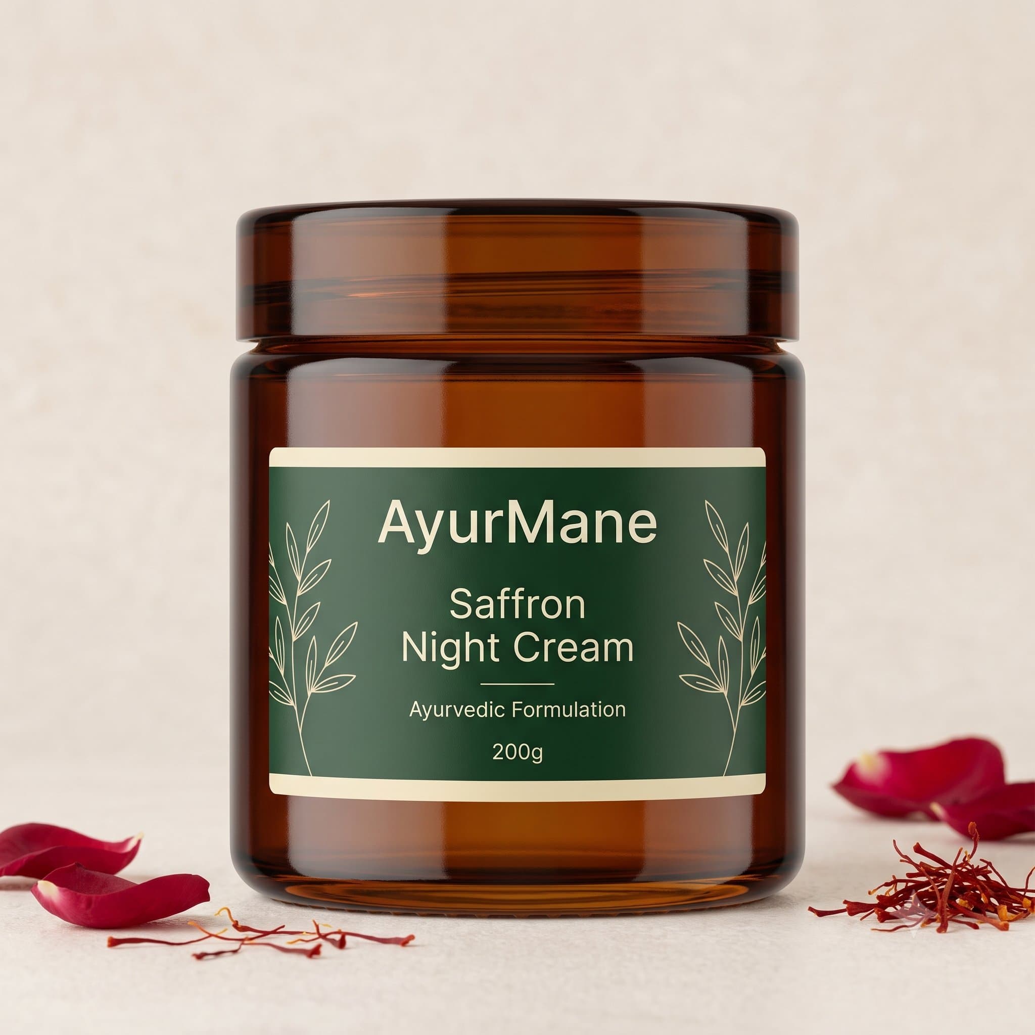 Saffron Night Cream, shown with its key botanicals