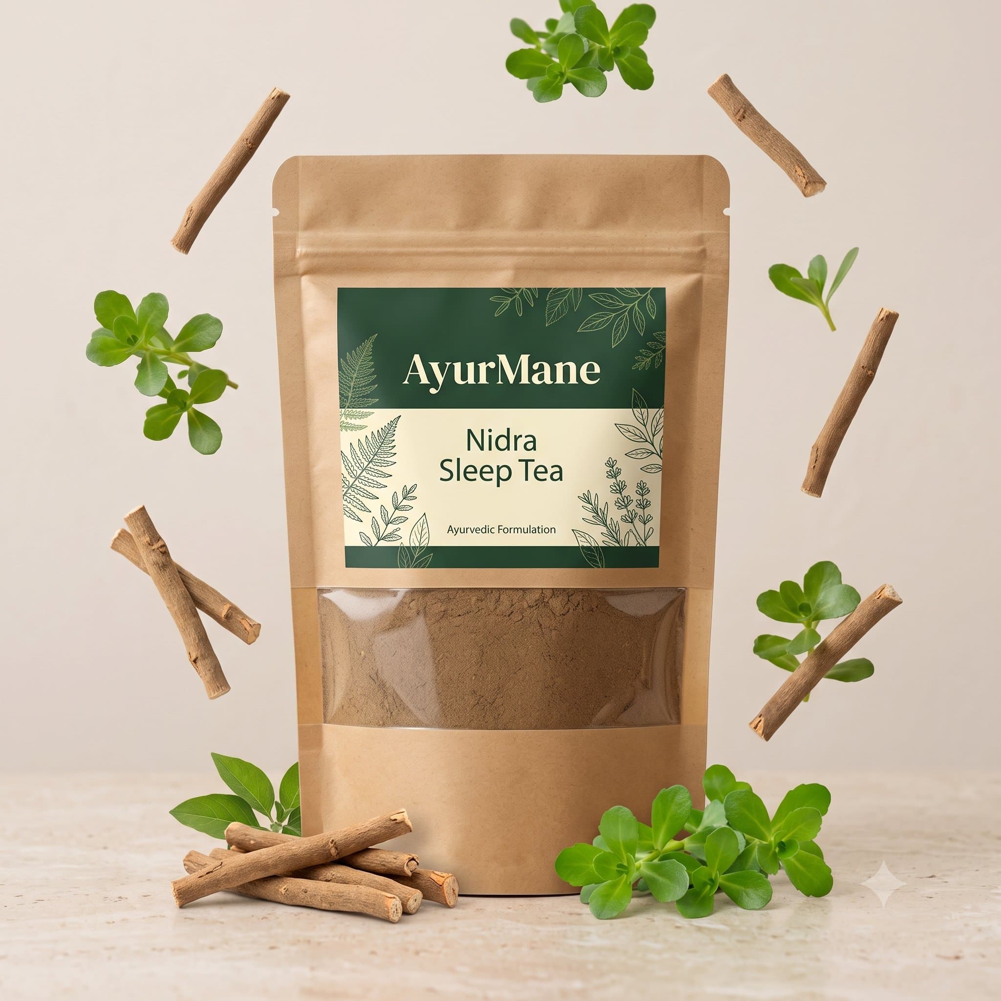 Nidra Sleep Tea, shown with its key botanicals