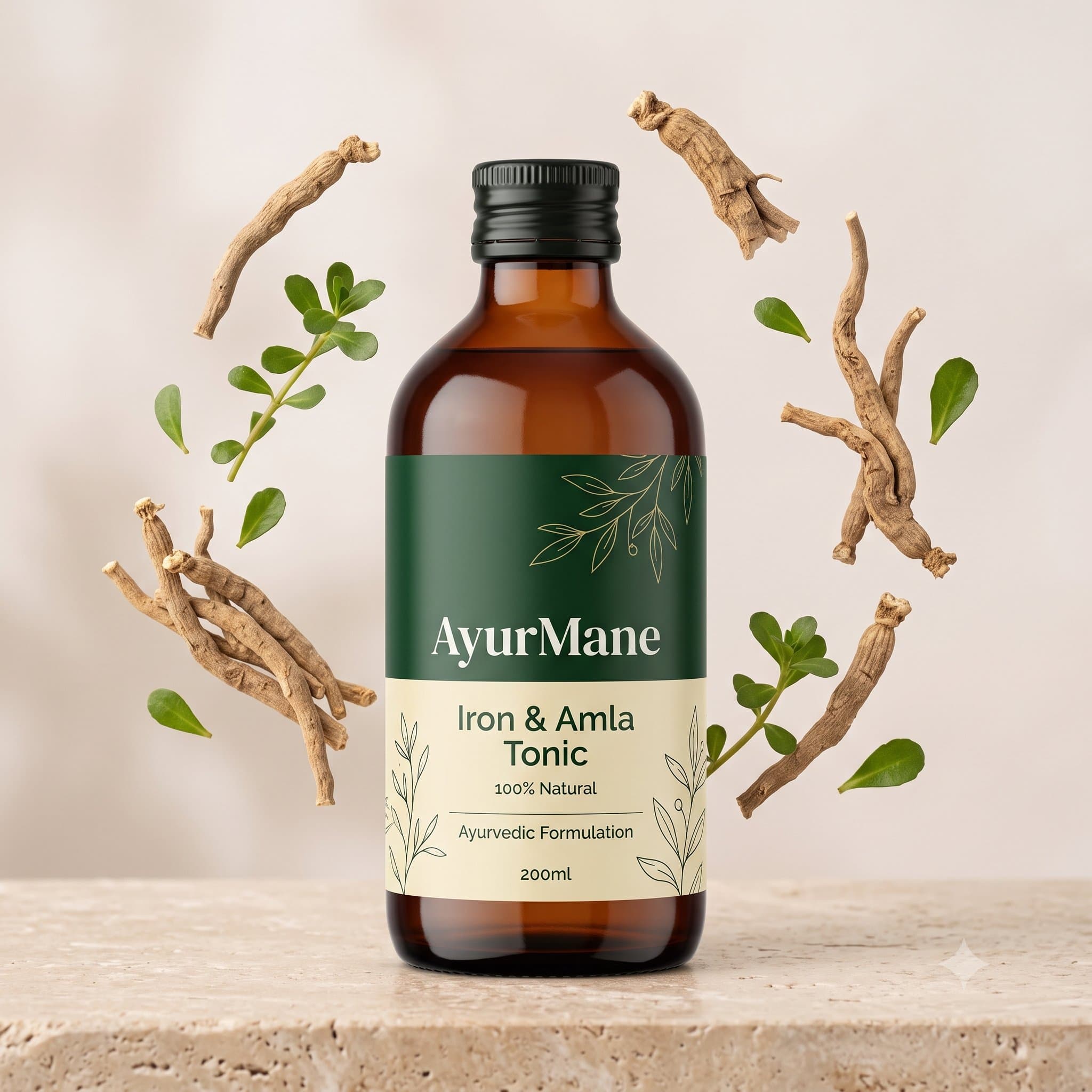 Iron & Amla Tonic, shown with its key botanicals